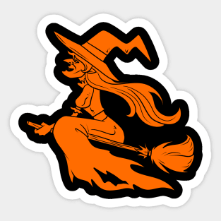 Halloween Orange Wich Silhouette Sticker